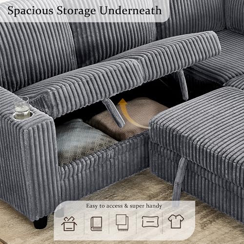 L-Shaped Pull Out Sleep Sofabed with Storage Chaise, Chenille Upholstered X30892