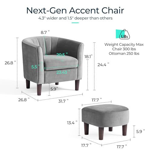 LINSY Accent Chair with Ottoman, Velvet, Olive Green C653