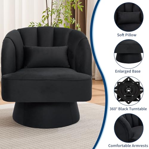 GarveeHome Modern Swivel Barrel Accent Chair, Teddy Fabric Upholstered Armchair, Black W334223