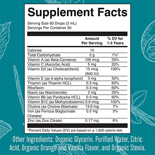 MaryRuth Organics Multivitamin & Multimineral with Iron for Toddlers, Liquid Drops, Ages 1-3, 2 Fl Oz O55990