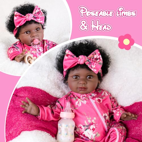 Aori Lifelike Black Reborn Baby Doll 22" with Cloth Body & Gift Box G699