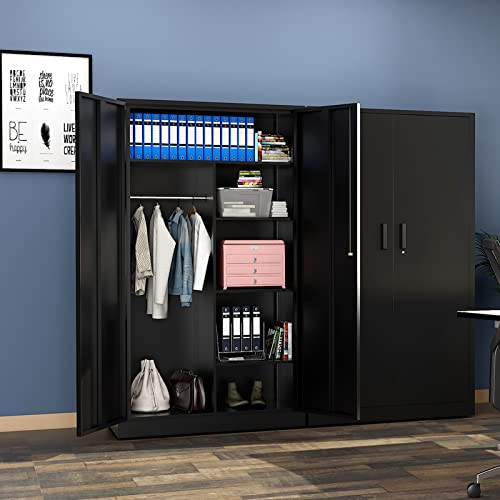 MIIIKO Metal Clothing Storage Locker, Steel Wardrobe with Shelves and Closet Rod, 72" N532099
