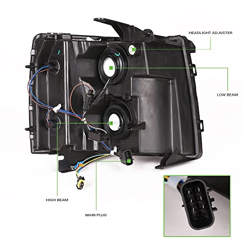 Compatible With Chevy Silverado 1500/2500/3500 HD Switchback Sequential LED Headlights Black Housing A769