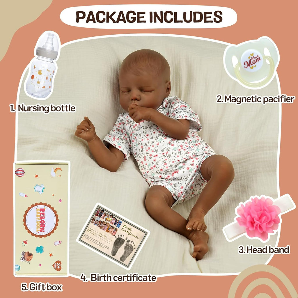 JIZHI Lifelike Reborn Baby Doll Black 17-Inch Soft Body Realistic Newborn Y418