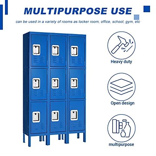 Bonusall Metal Locker 3-Tier Steel Storage Cabinet, 3 Doors Grey H746