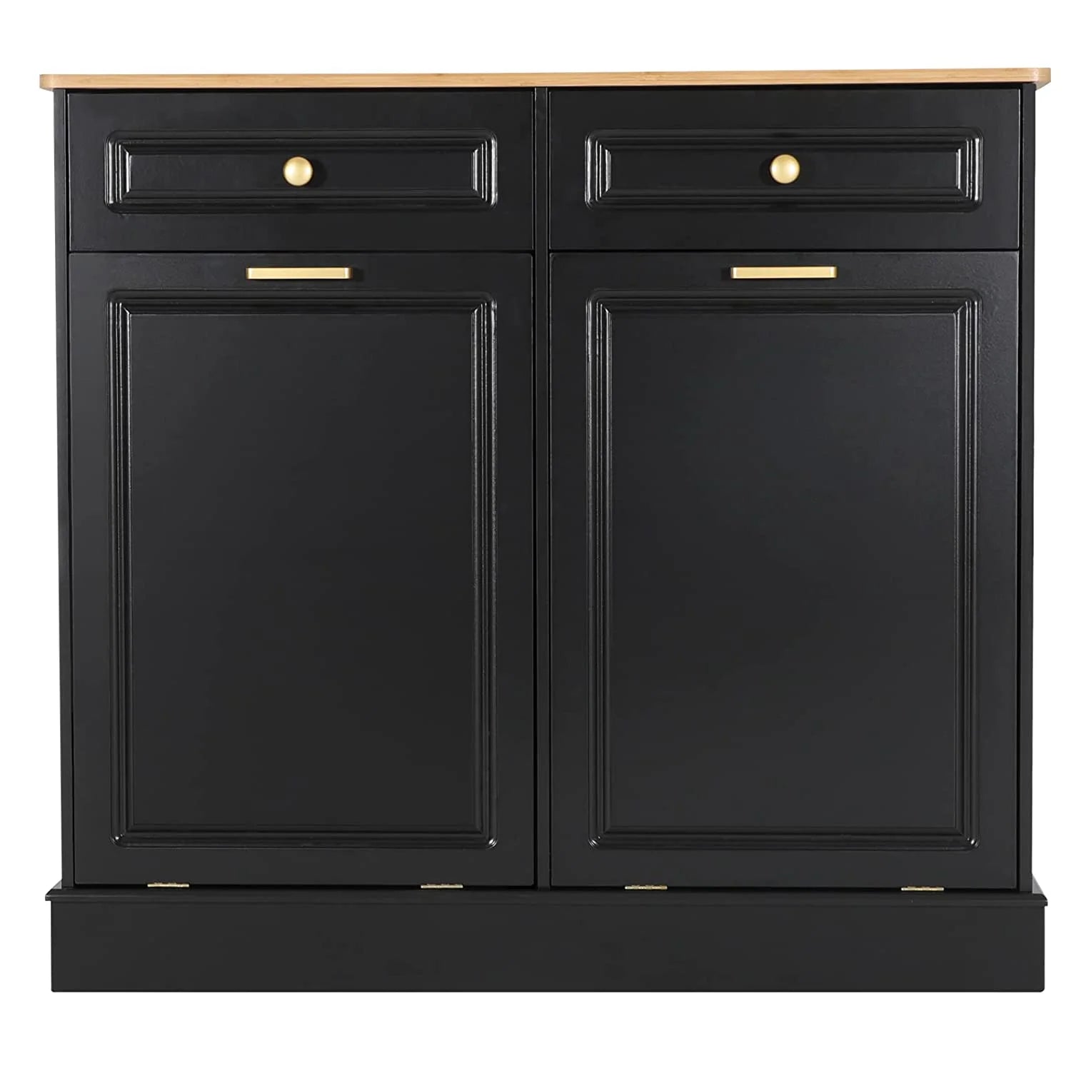 GEROBOOM Double Tilt Out Kitchen Trash Cabinet with Drawer, Black Z980653