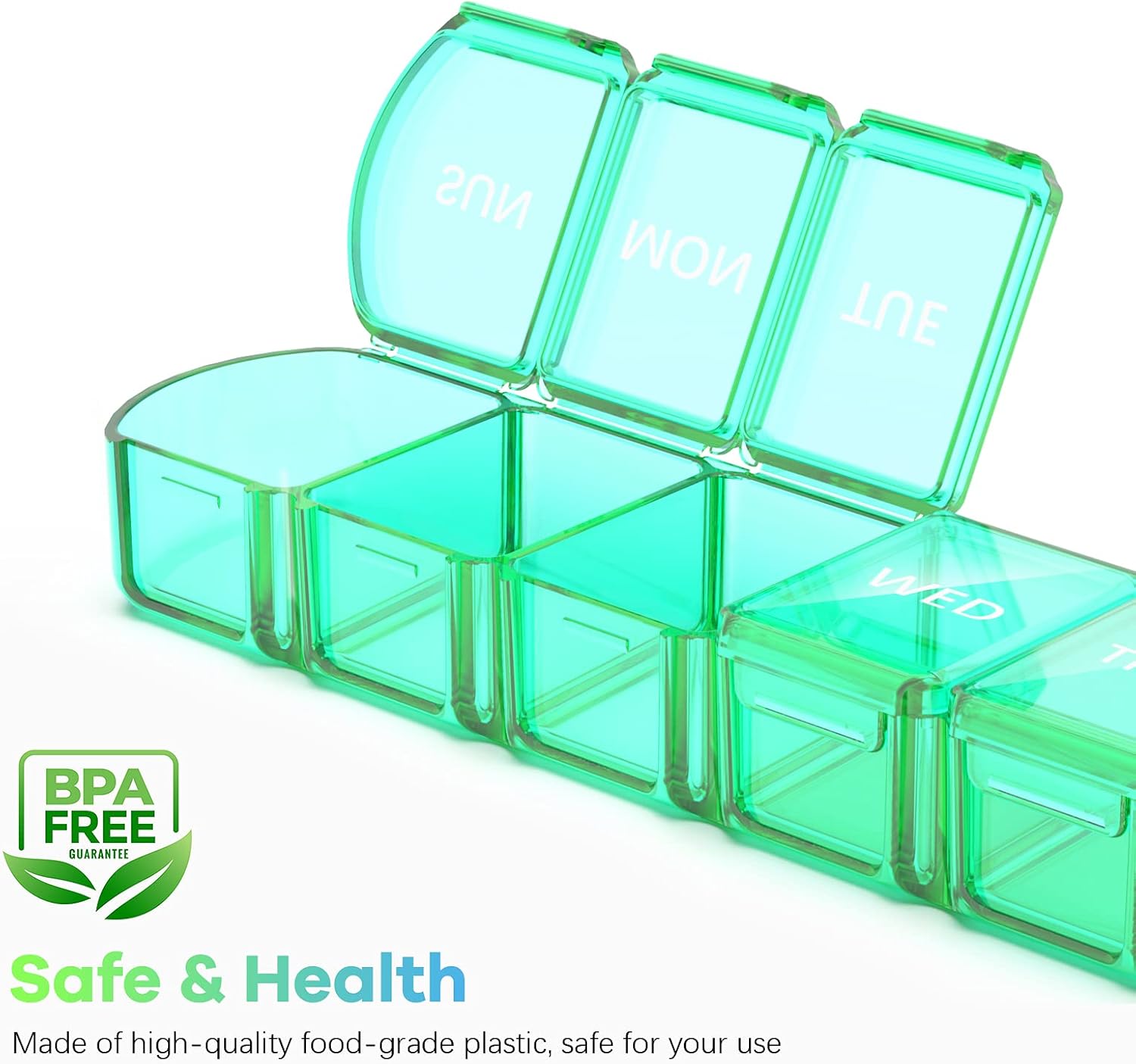 Extra Large Pill Organizer 2 Pack, Weekly Pill Case, BPA Free (Blue+Green) F462887