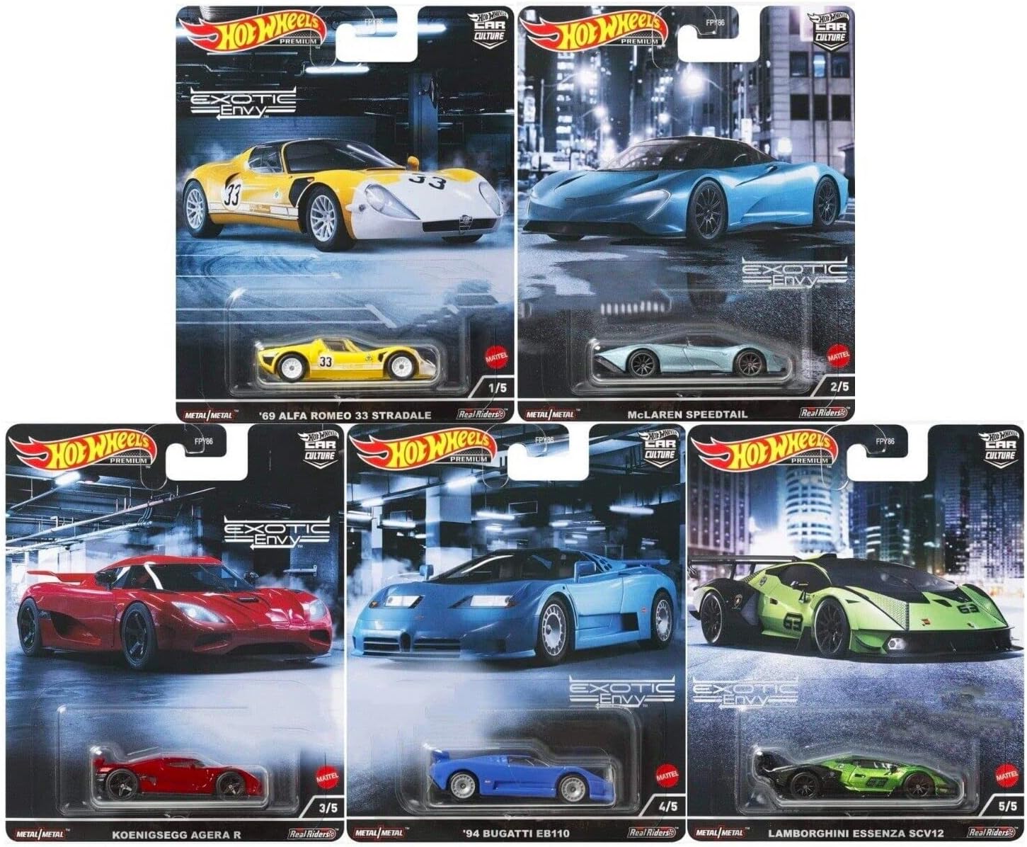 Hot Wheels Car Culture 2022 Exotic Envy Complete Set of 5 Diecast Vehicles from FPY86-957M Release