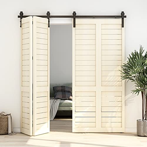 14FT Bi-Folding Sliding Barn Door Hardware Kit for 4 Doors, Black Z9314
