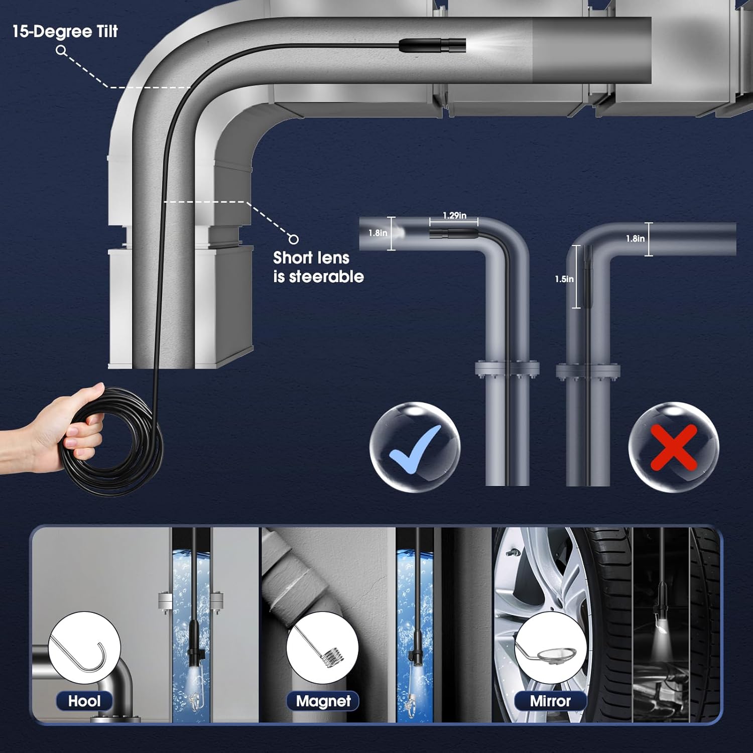 Industrial Endoscope Borescope Camera 4.3'' LCD HD Waterproof Sewer Inspection K4016