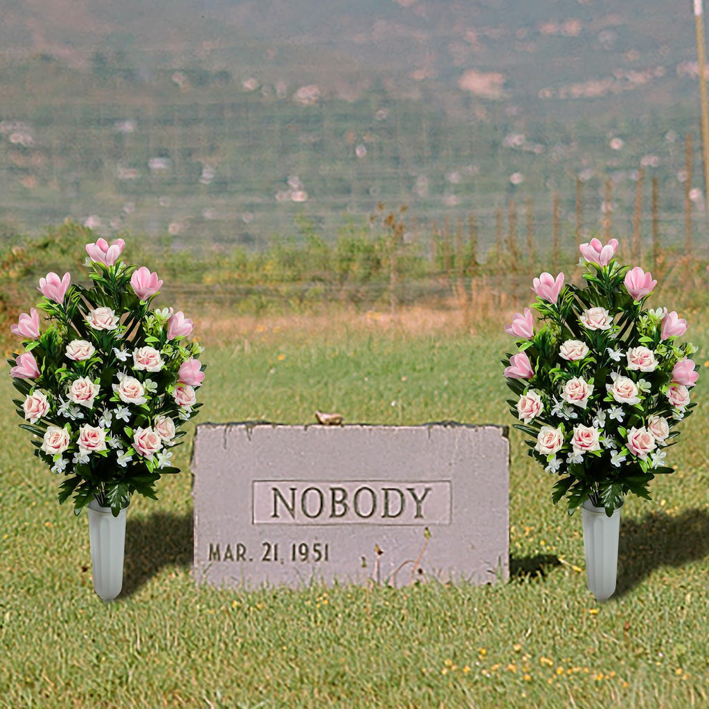 XONOR Artificial Cemetery Flowers with Vase, Outdoor Grave Decorations, 2 Sets J365287