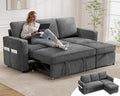 81" Sleeper Sofa Bed with Pull Out Bed, L Shaped Couch Sectional Sleeper Sofa, Pull Out Couch with Reversible Storage Chaise, Side Pockets, Tool-Free Assembly, Chenille Grey