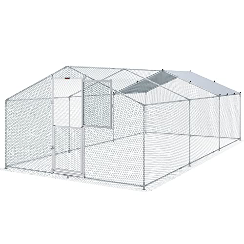 VEVOR Large Metal Chicken Coop with Run, Walk-in Outdoor Poultry Pen W388