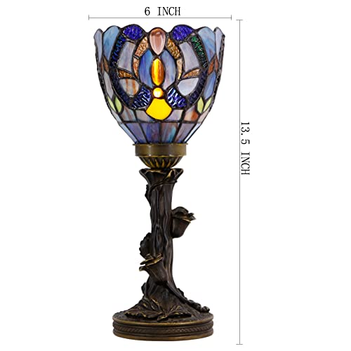 Tiffany Mini Stained Glass Table Lamp Red Rose Bronze Base L39341