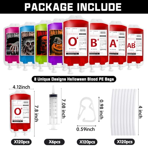 MGparty 120 Packs Halloween Blood Bags for Drink Party Decoration O49559