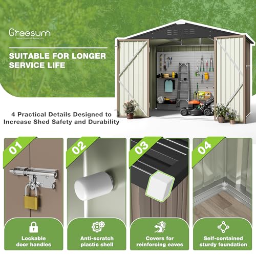 Greesum Outdoor Storage Shed 6 x 8 ft Metal Garden Utility Tool Shed with Lock, Brown U409