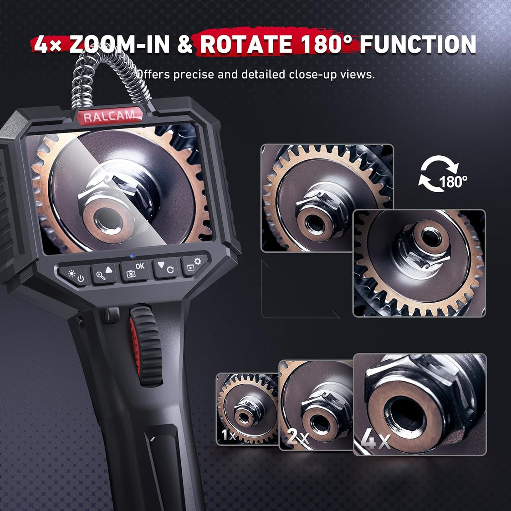 Ralcam Articulating Borescope 2-Way 180° Inspection Camera with 3.5'' IPS Screen Z12880