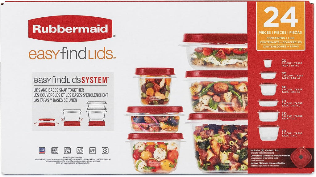Rubbermaid Assorted Food Storage Container Set, 24-Pack C654