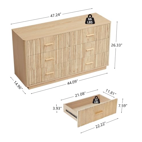 Fluted 5 Drawers Dresser for Bedroom, Wooden Tall Storage, Walnut L1075