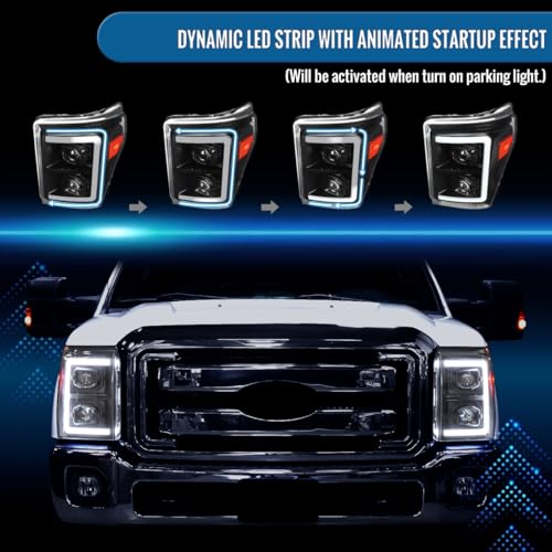 2011-2016 Ford Super Duty Dual Projector Headlights LED Sequential Turn Signals Pair Black B630412