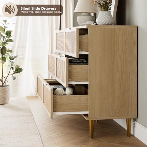 Rattan 5 Drawer Tall Dresser for Bedroom, Black V99880