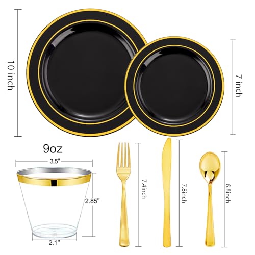 bUCLA 300PCS Gold Disposable Dinnerware Set - White and Gold Plastic Plates for Party S185
