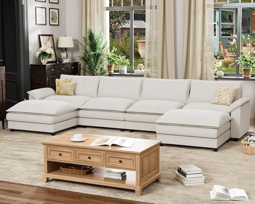 Homall 119" Modular Sectional Sofa with Reversible Ottoman, Light Grey V97154