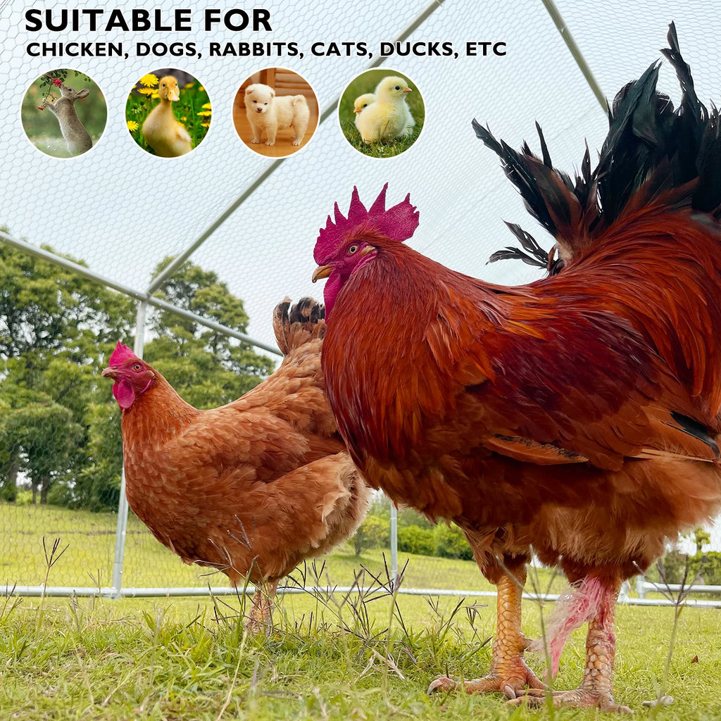 Geeloon Large Chicken Run Coop 10x26ft Metal Walk-in Poultry Cage with Cover P6510