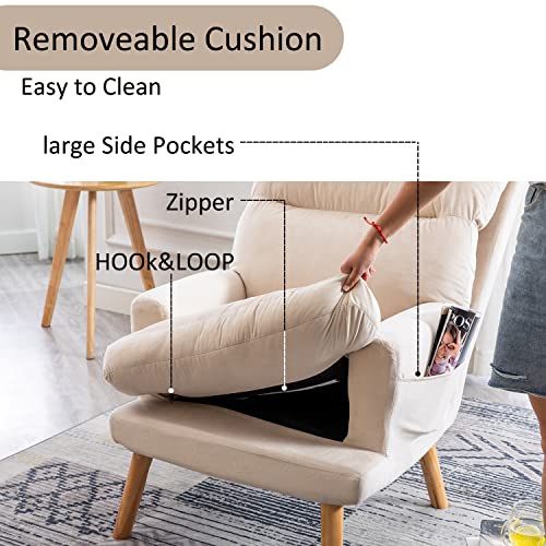 INZOY Accent Chair with Ottoman, Velvet Fabric, Beige X279
