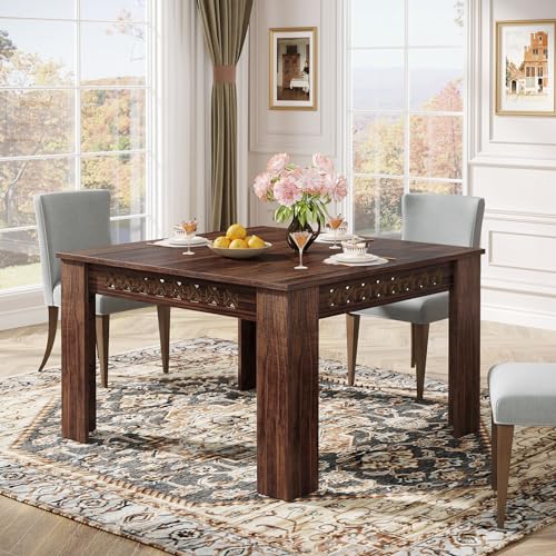 Tribesigns 43" Square Dining Table for 4, 2-4 Person Farmhouse Wood Dining Room Table (Rustic Brown, Heavy Duty Legs)