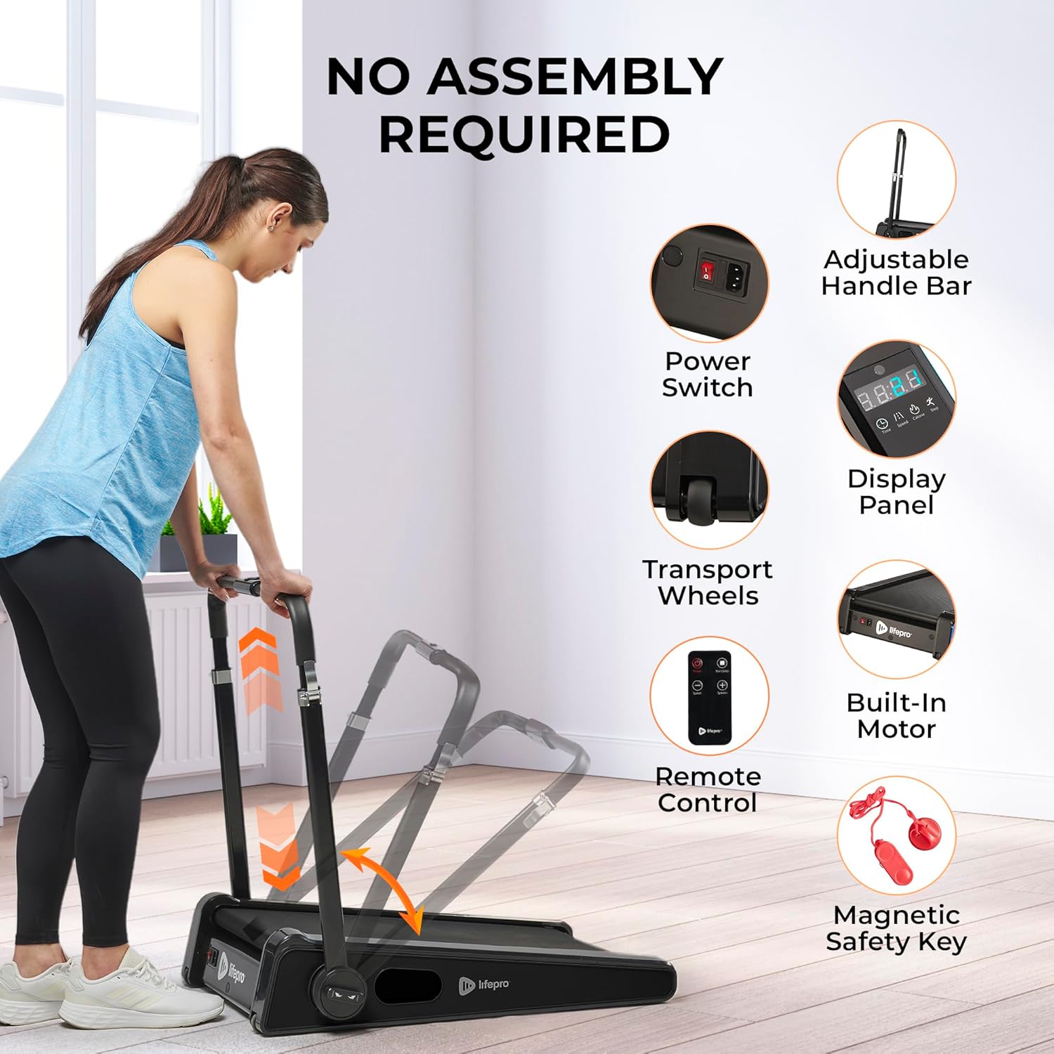 LifePro Portable Mini Walking Pad Treadmill with Adjustable Handlebar, 3 MPH T458