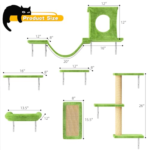 NUNU LAB Wall Mounted Cat Climber Set with House, Tunnel, Scratcher, Black M305