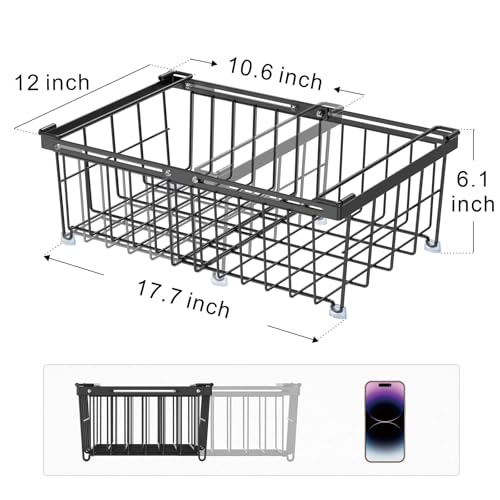 iSPECLE Freezer Organizer Bins 2 Pack, Expandable Stackable for Chest Freezer, Black R10570