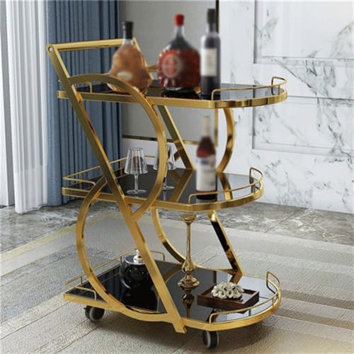 Gold Marble 3-Tier Rolling Bar Cart with Handle M86612