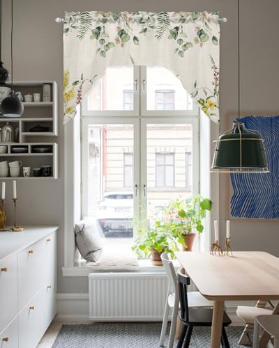 3 Piece Swag Window Curtains Set with Floral Cafe Valance and Tiers N20036