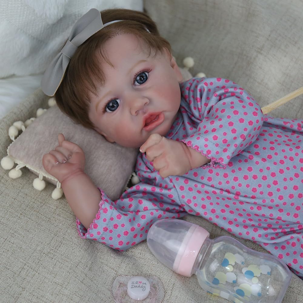 Lifelike Reborn Baby Doll 20 Inch Newborn Girl with Realistic Veins, Handmade Vinyl, Weighted Cloth Body I99243