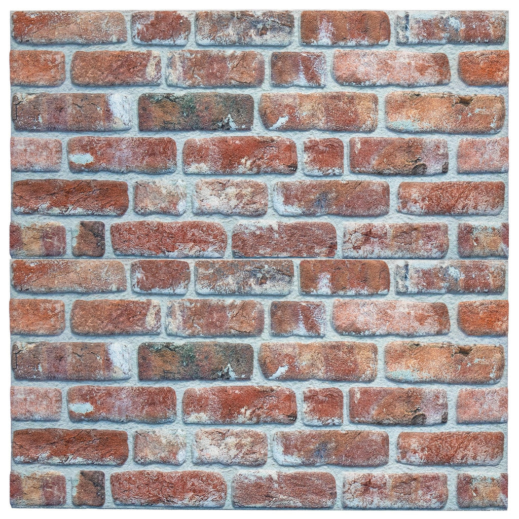 Dundee Deco 3D Wall Panels Brick Effect, Red Brown Stone Look, Set of 10, Covers 53 sq ft O55048