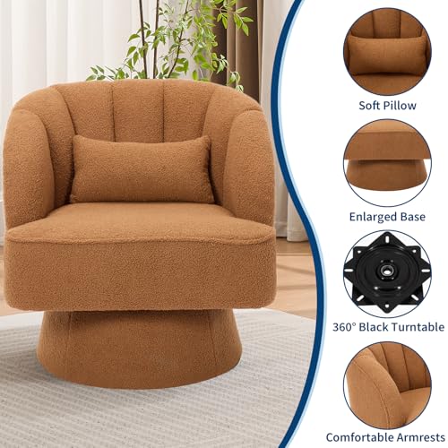 GarveeHome Modern Swivel Barrel Accent Chair, Teddy Fabric Upholstered Armchair, Black W334223