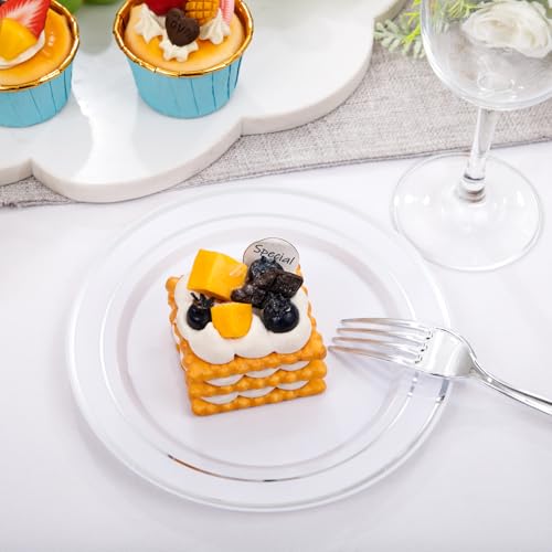 bUCLA 300PCS Gold Disposable Dinnerware Set - White and Gold Plastic Plates for Party S185