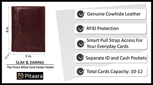Pitaara Genuine Leather Slim Bifold Front Pocket Wallet with RFID Blocking W383743