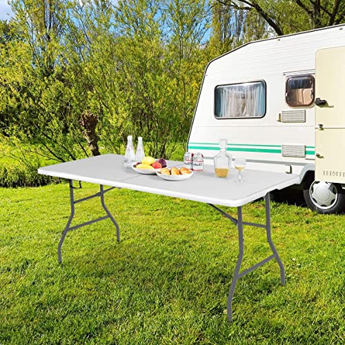 GYMAX 6FT Folding Table, Portable Lightweight Camping Table with Carry Handle Q62396