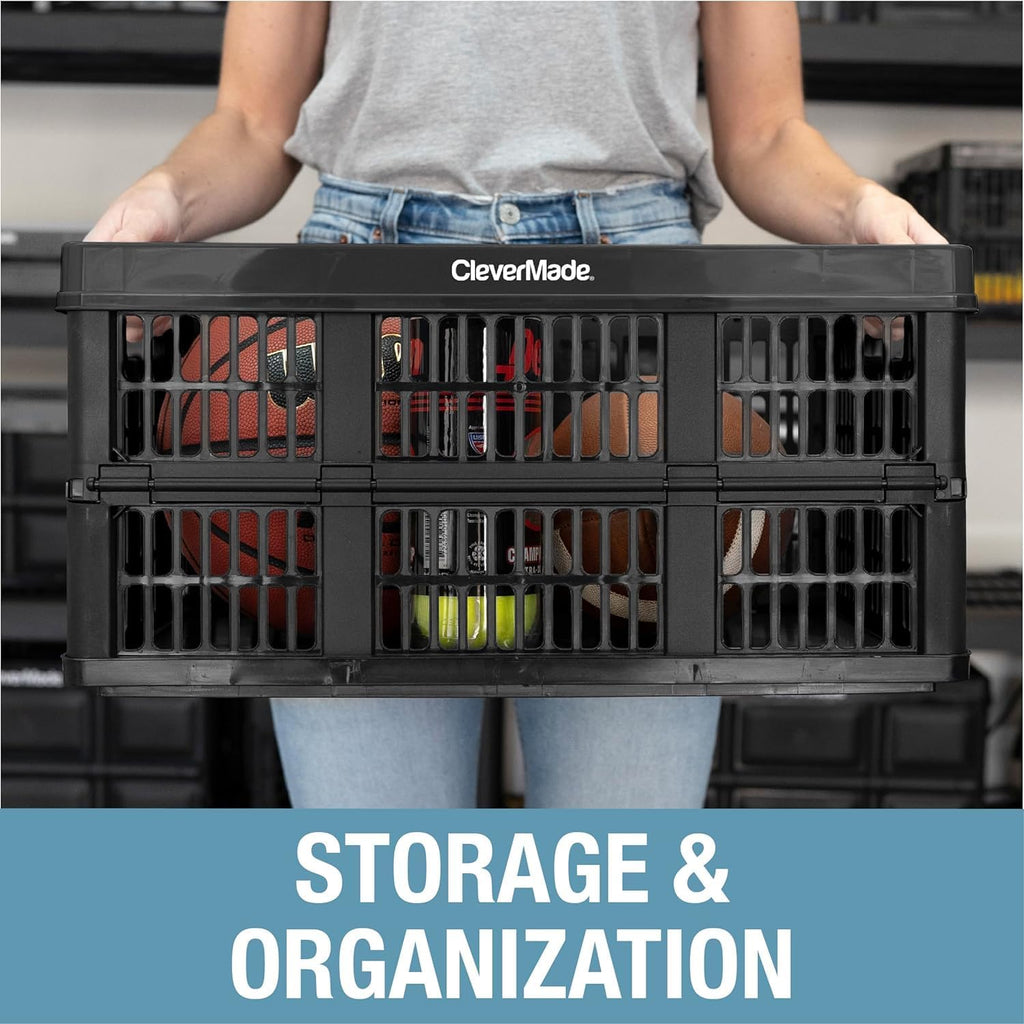 CleverMade Collapsible Utility Crate, Red, 45L, Stackable Plastic Storage Bin W43394