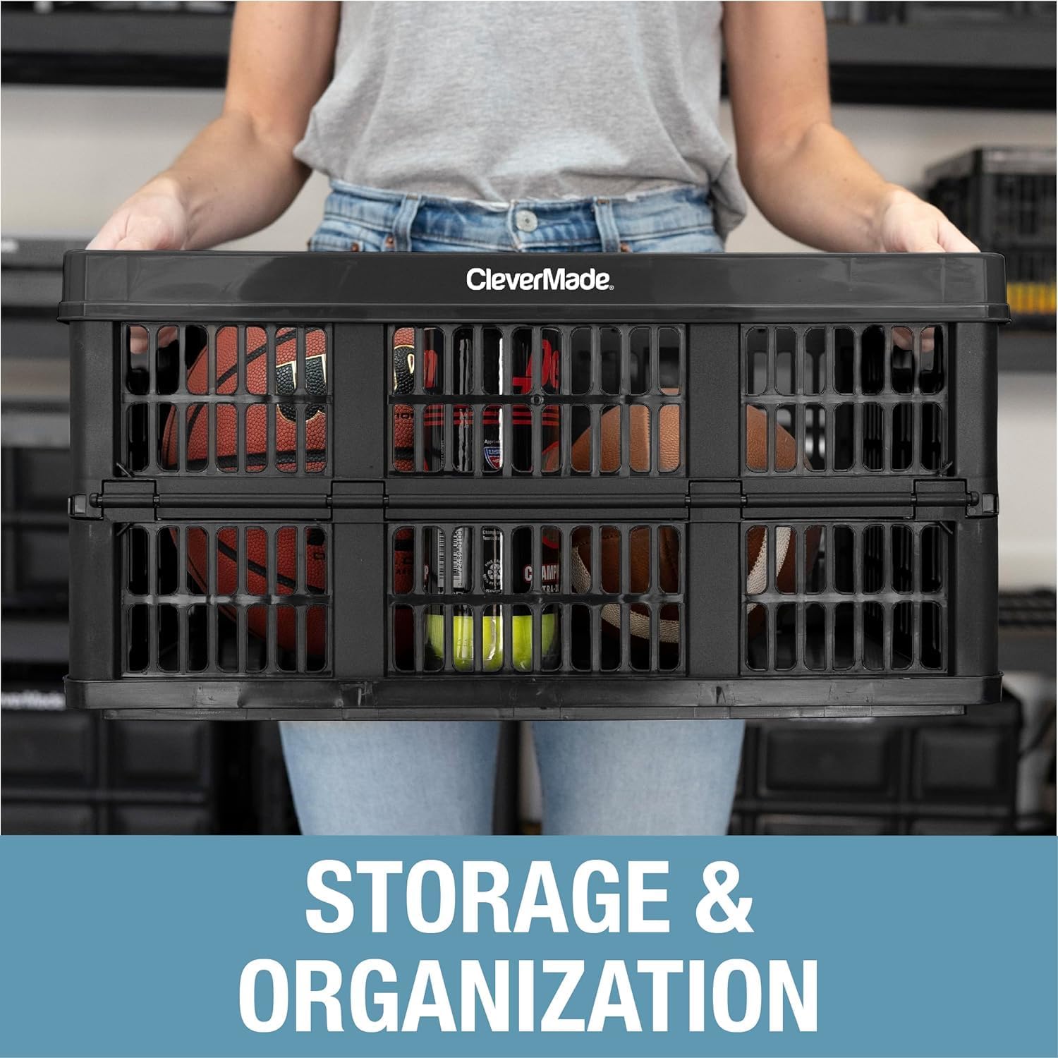 CleverMade Collapsible Utility Crate, Royal Blue, 3PK - 45L Storage Bins Q6931