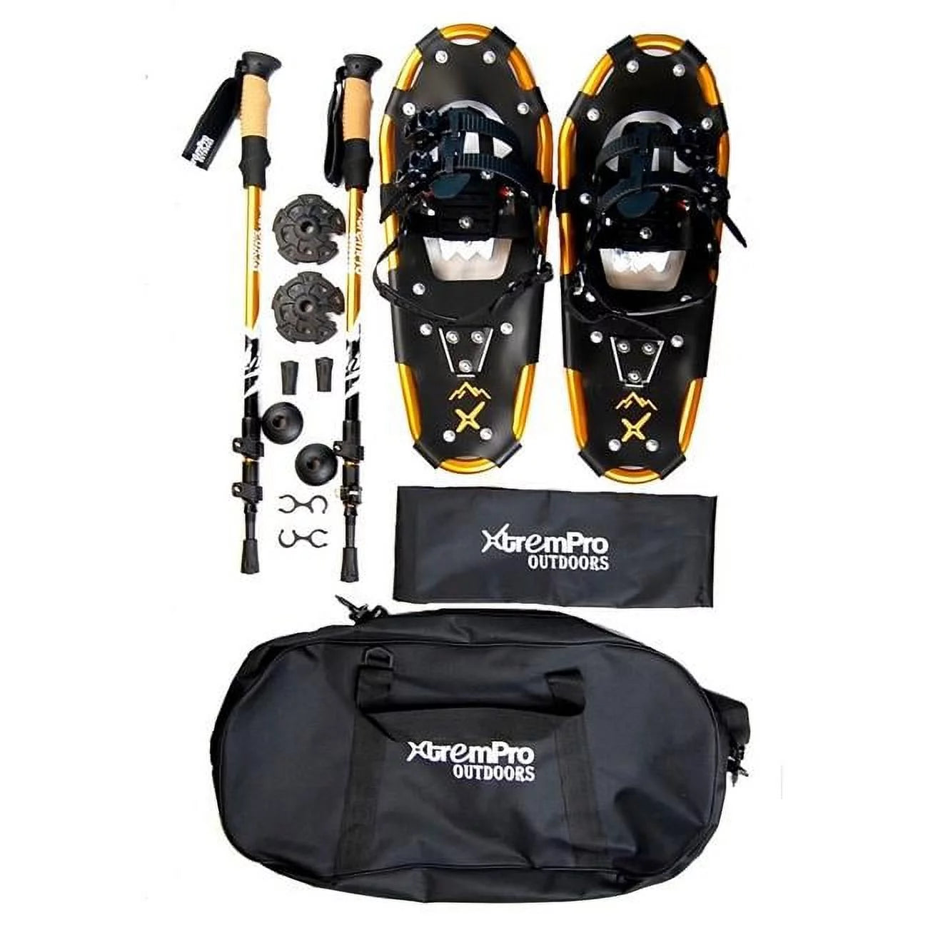 30 in. Snowshoes Backpacking Trail Lightweight Aluminum 7075 & Hiking Trekking Pole Stick Set, Metallic Gold