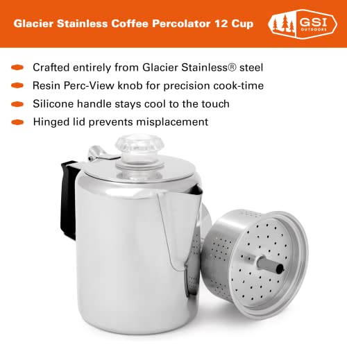 GSI Outdoors Glacier Stainless Steel Percolator Coffee Pot with Silicone Handle Z9025