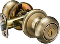 Kwikset Juno Entry Door Knob with Lock and Key, Secure Keyed Handle Exterior, Front Entrance and Bedroom, Antique Brass, Pick Resistant SmartKey Rekey Security and Microban