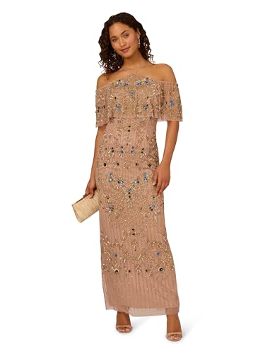 Adrianna Papell Women's Bead Cold Shoulder Long Dress K6051