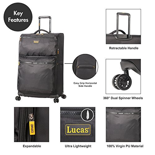 LUCAS Designer Luggage Collection 3 Piece Softside Expandable Spinner Suitcase Set H224