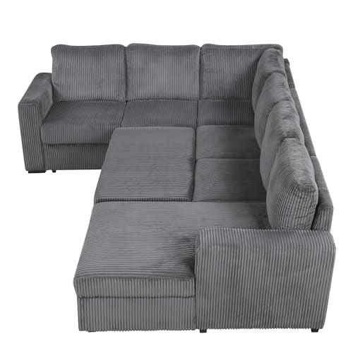 L-Shaped Pull Out Sleep Sofabed with Storage Chaise, Chenille Upholstered X30892