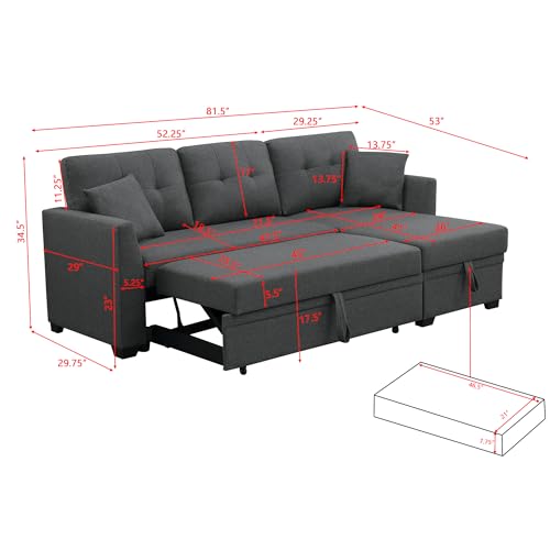 L-Shaped Pull Out Sleep Sofabed with Storage Chaise, Chenille Upholstered X30892